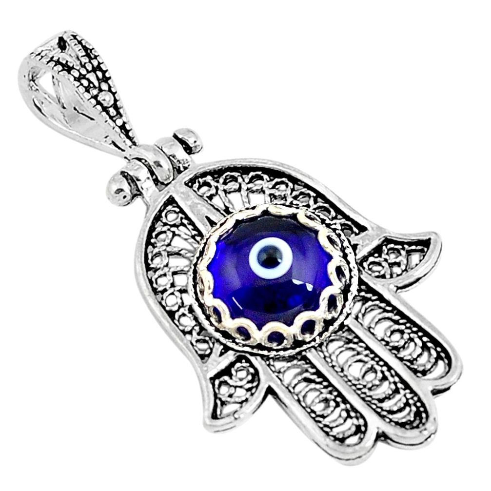 3.22cts blue evil eye talismans 925 silver hand of god hamsa pendant c2723