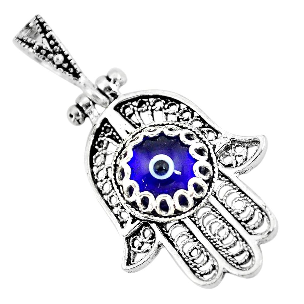 3.22cts blue evil eye talismans 925 silver hand of god hamsa pendant c2726