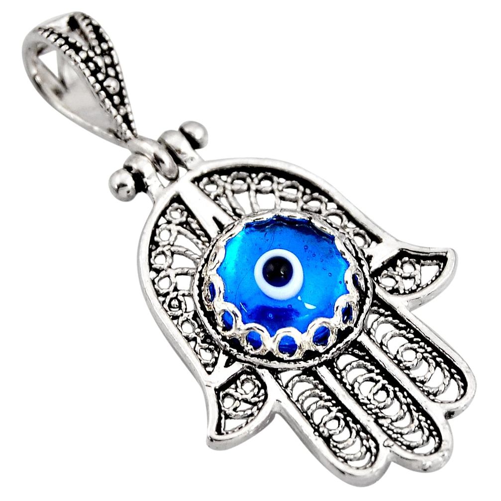 3.48cts blue evil eye talismans 925 silver hand of god hamsa pendant c5530