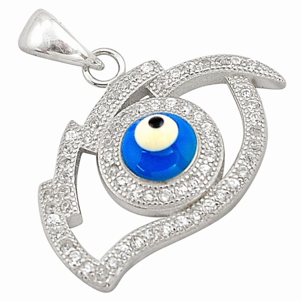 LAB 3.17cts blue evil eye talismans topaz 925 sterling silver pendant jewelry c4426