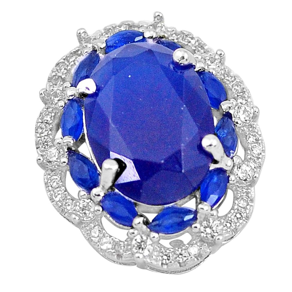 10.31cts blue sapphire (lab) topaz 925 sterling silver pendant jewelry c1977