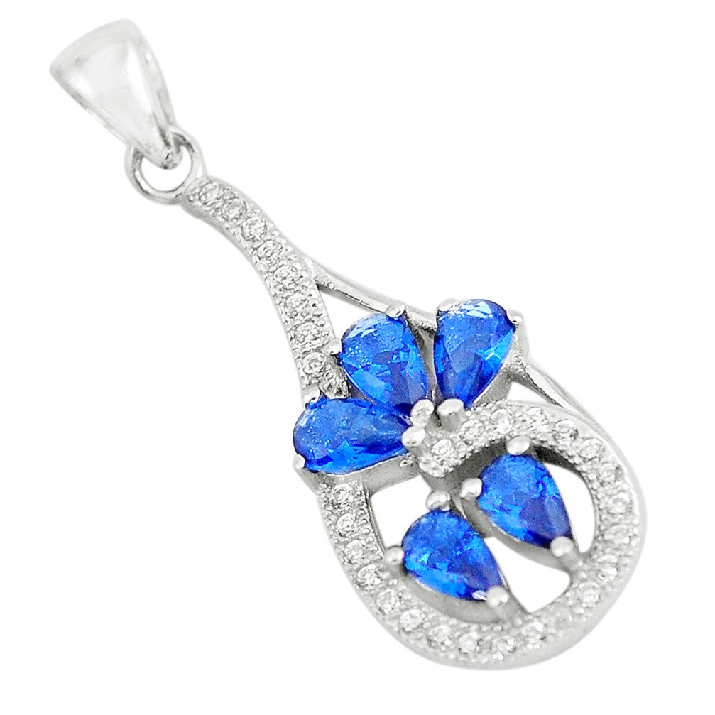 LAB 2.96cts blue sapphire (lab) topaz 925 sterling silver pendant jewelry c3517