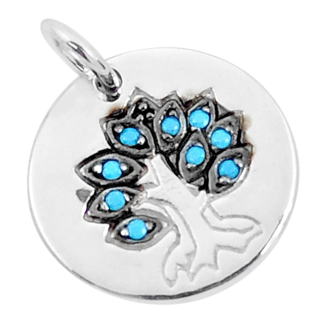 0.57cts blue sleeping beauty turquoise 925 silver tree of life pendant c1452