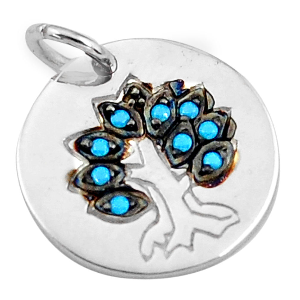 0.62cts blue sleeping beauty turquoise 925 silver tree of life pendant c2860