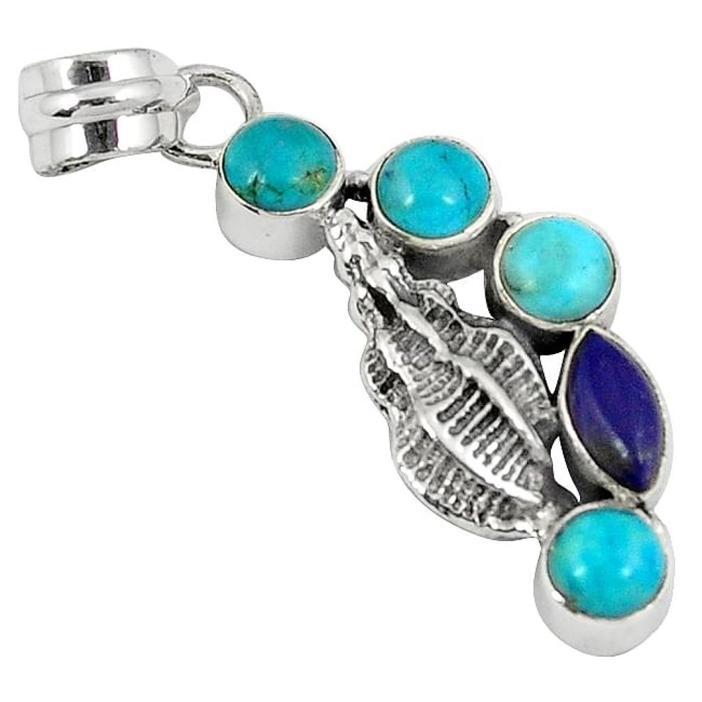 Blue sleeping beauty turquoise lapis 925 silver conch shell pendant h69073