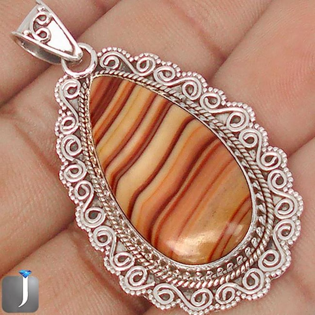 21.32cts BROWN COCO NOVA JASPER 925 STERLING SILVER PENDANT JEWELRY E4702