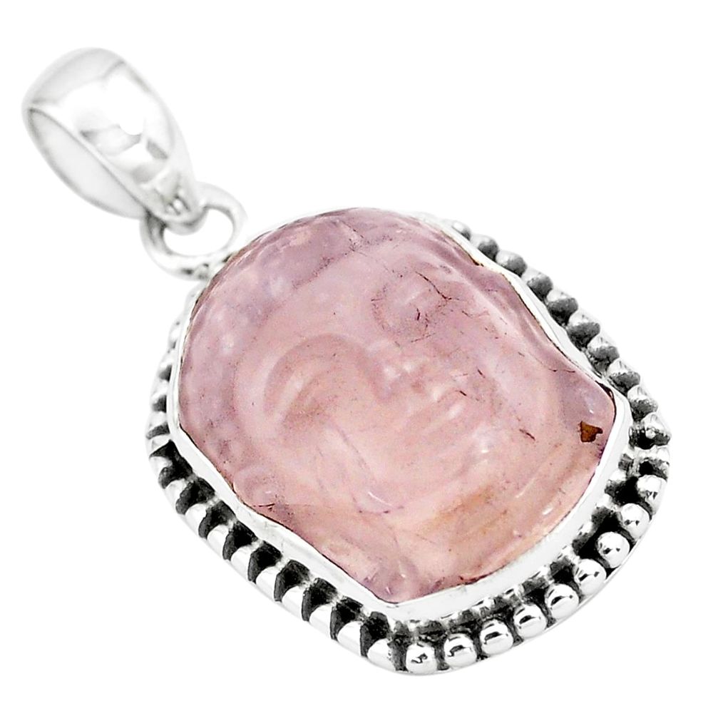 15.16cts carving pink rose quartz 925 silver buddha charm pendant p77325