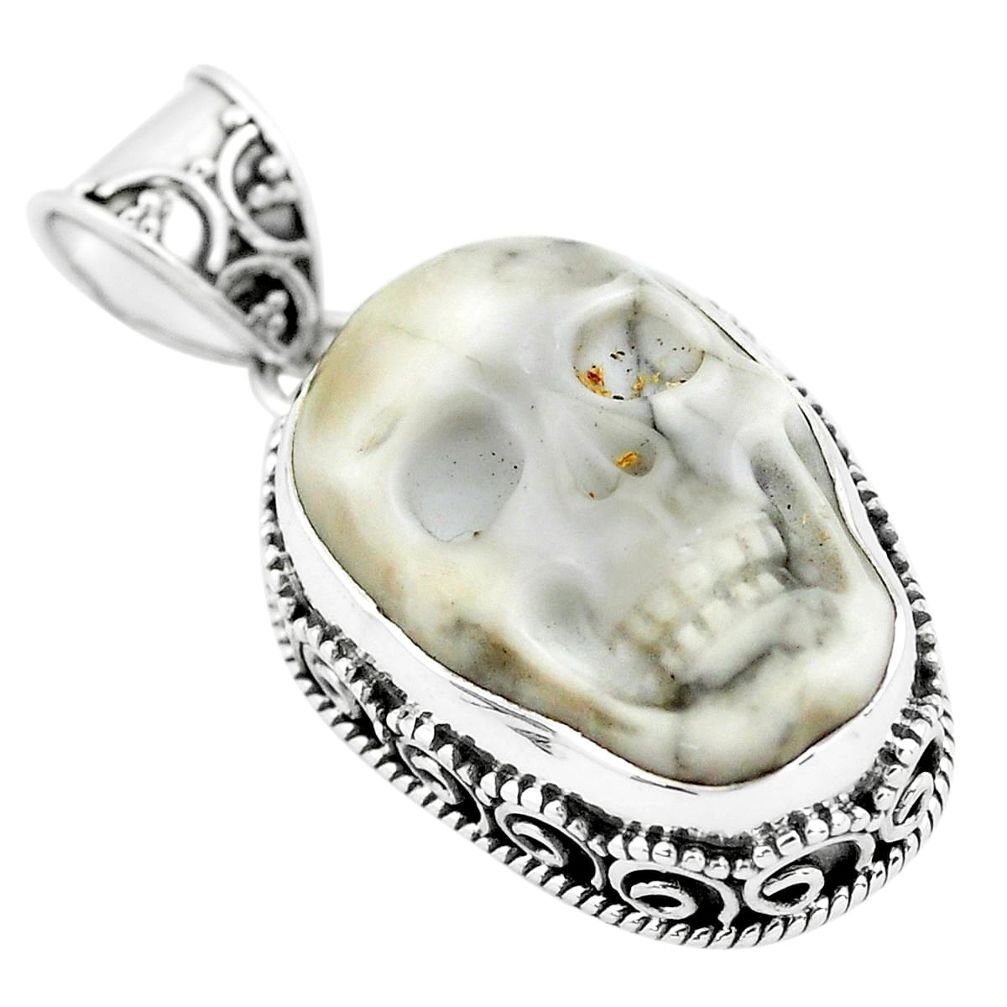 17.05cts carving white howlite 925 sterling silver skull pendant jewelry p77322