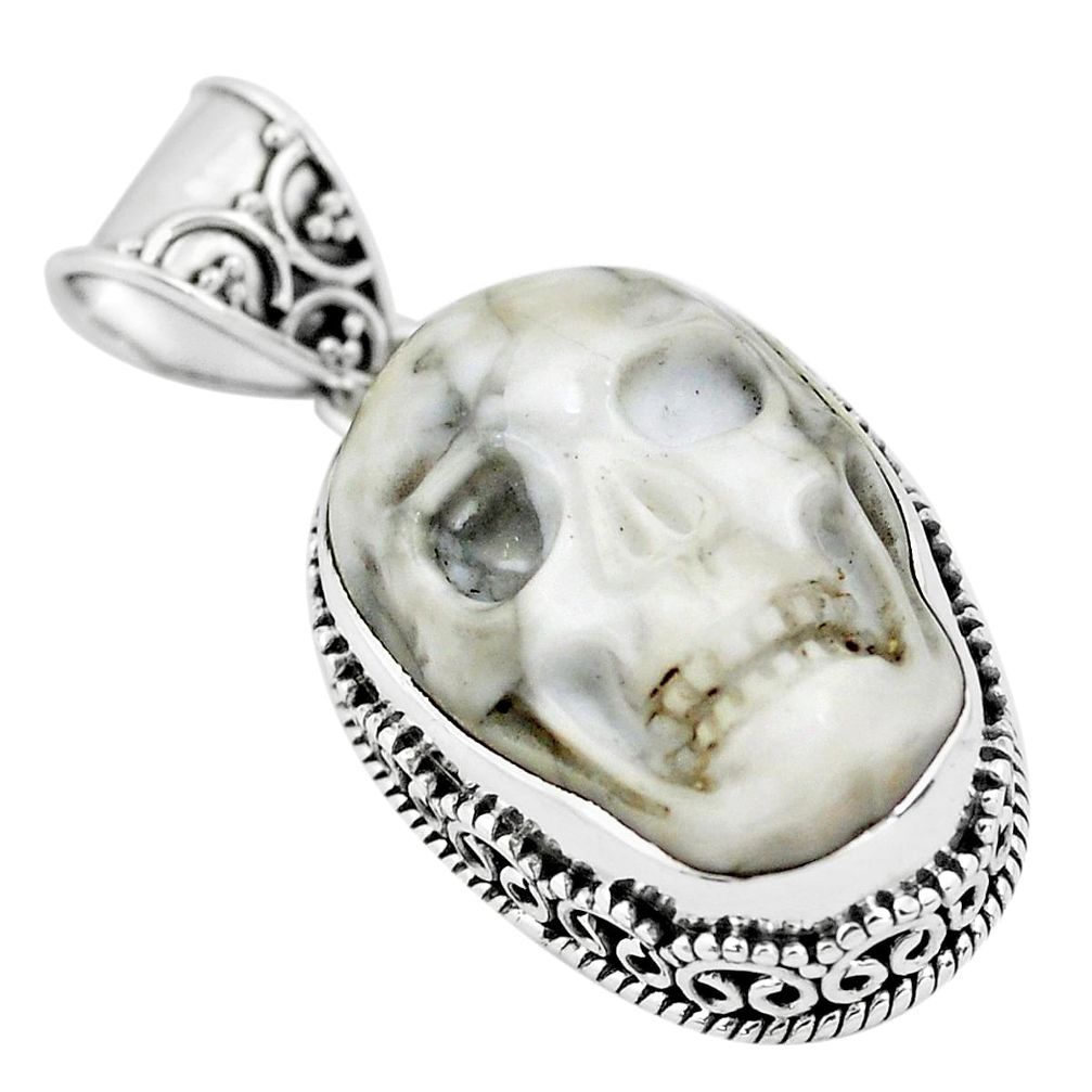17.05cts carving white howlite 925 sterling silver skull pendant jewelry p77323
