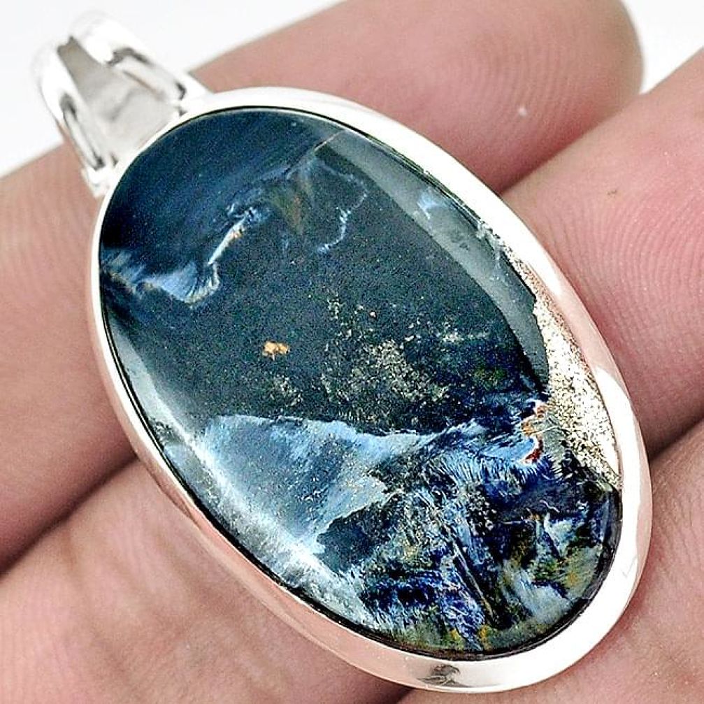 CHARMING BLACK PIETERSITE (AFRICAN) 925 STERLING SILVER OVAL PENDANT H44038