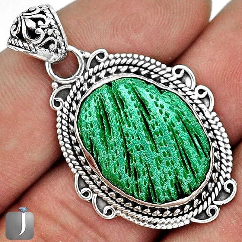 12.40cts CLASSIC GREEN CARDITA SHELL 925 STERLING SILVER PENDANT JEWELRY G31686