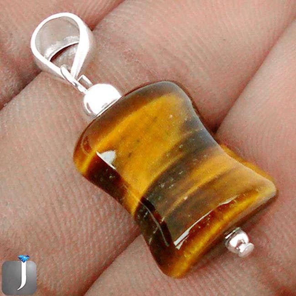 CLASSIC NATURAL BROWN TIGERS EYE 925 STERLING SILVER PENDANT JEWELRY G74268