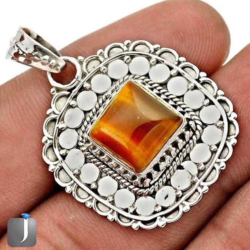 DAZZLING NATURAL BROWN TIGERS EYE 925 STERLING SILVER PENDANT JEWELRY G67258