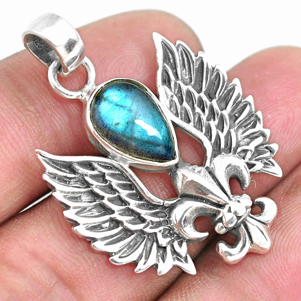4.48cts eagle feather natural blue labradorite 925 silver pendant jewelry p44547