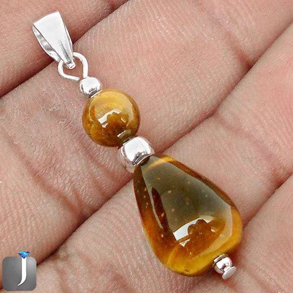 EXCELLENT NATURAL BROWN TIGERS EYE 925 STERLING SILVER PENDANT JEWELRY G74278