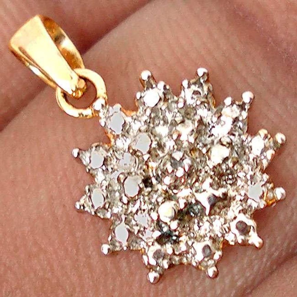 EXCELLENT NATURAL WHITE DIAMOND 925 STERLING SILVER 14K GOLD PENDANT H19874