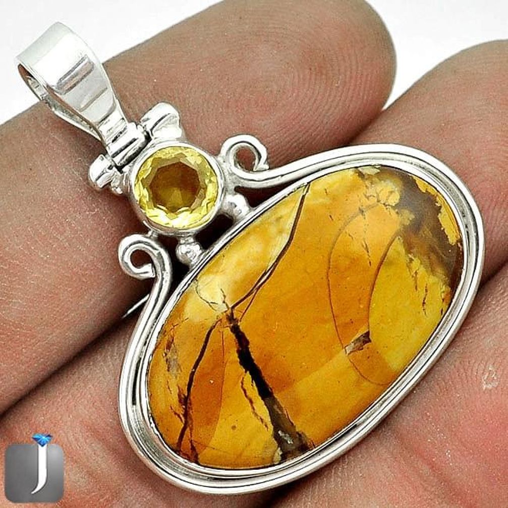 EXCLUSIVE YELLOW MATRIX OPAL CITRINE 925 STERLING SILVER PENDANT JEWELRY G23619