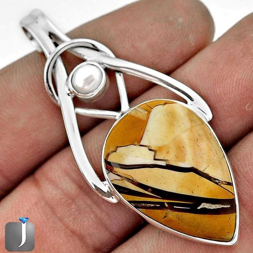 EXCLUSIVE YELLOW MATRIX OPAL PEARL 925 STERLING SILVER PENDANT JEWELRY G55292