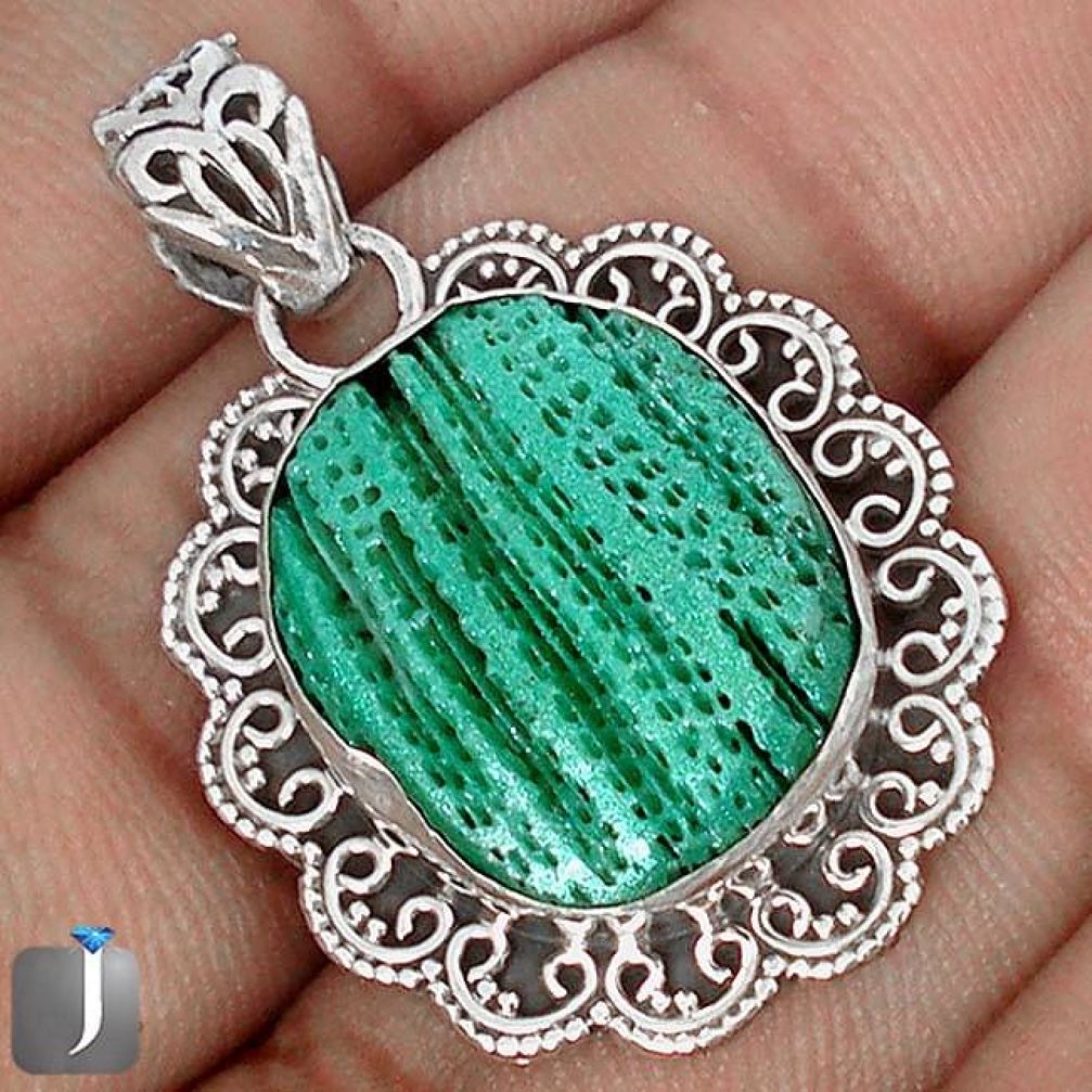 12.89cts EXOTIC GREEN CARDITA SHELL 925 STERLING SILVER PENDANT JEWELRY G12283