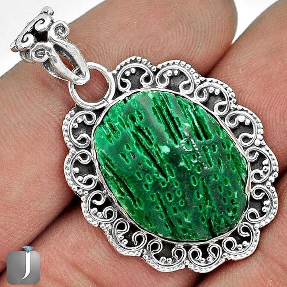 12.76cts EXOTIC GREEN CARDITA SHELL 925 STERLING SILVER PENDANT JEWELRY G31692