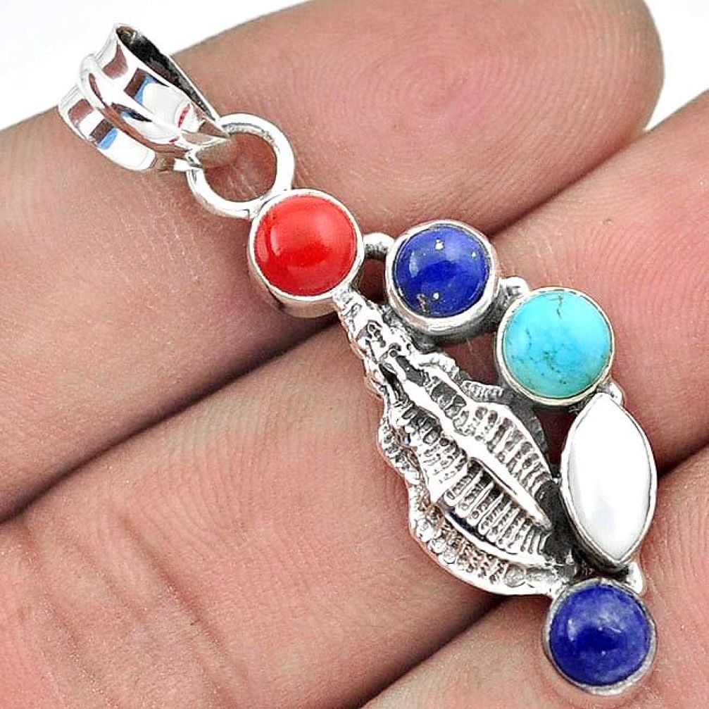 FABULOUS NATURAL BLUE LAZULI LAPIS CORAL 925 SILVER SHEEP CHARM PENDANT H31038