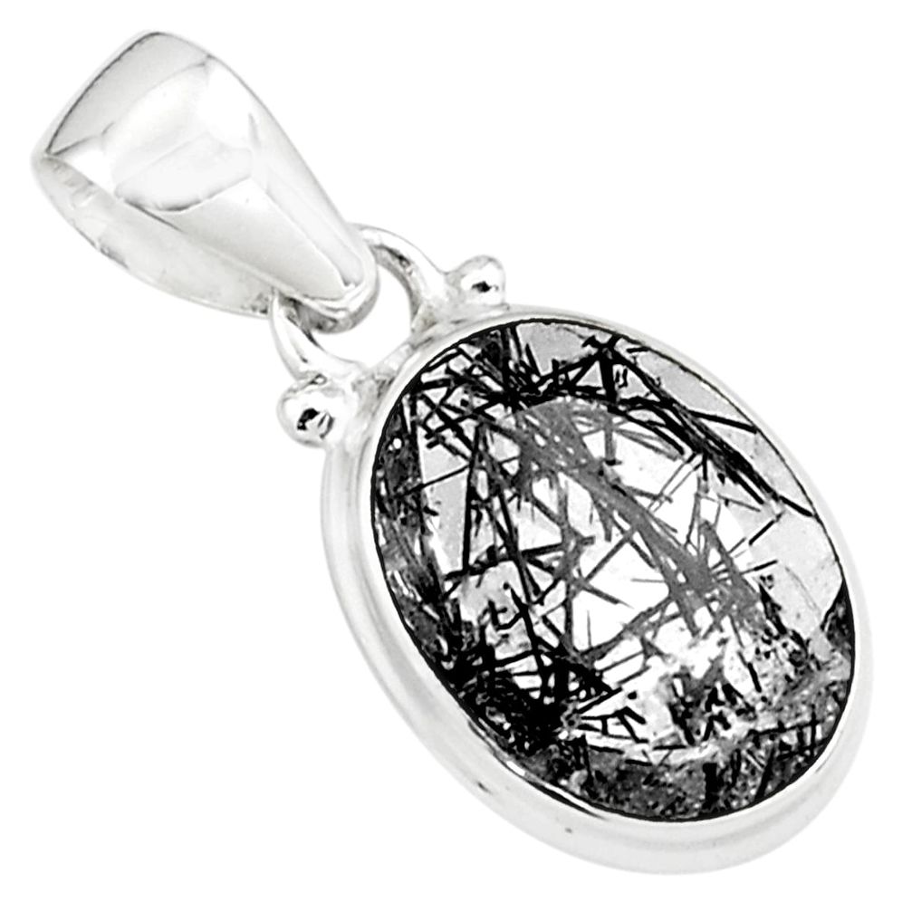 9.86cts faceted black tourmaline rutile 925 sterling silver pendant p76445