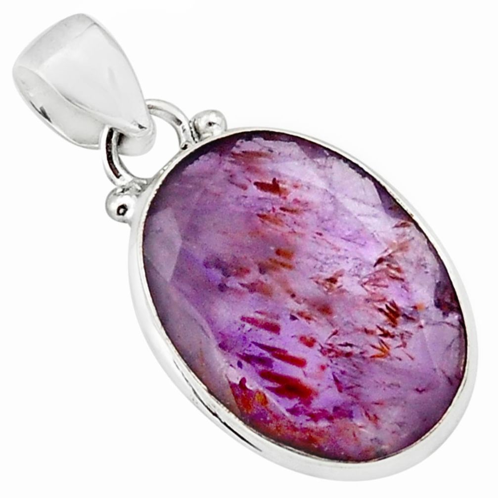 15.65cts faceted cacoxenite super seven (melody stone) 925 silver pendant p76086