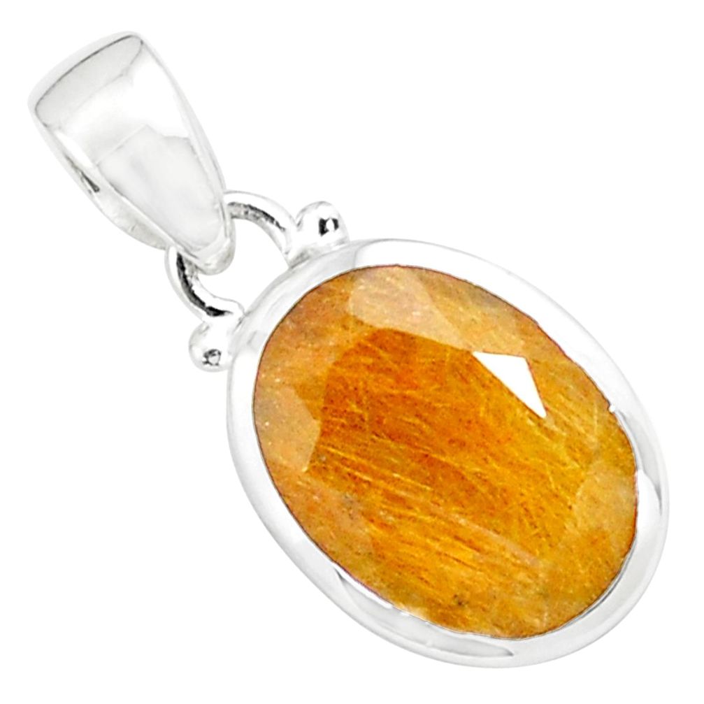 9.83cts faceted golden tourmaline rutile 925 sterling silver pendant p76501