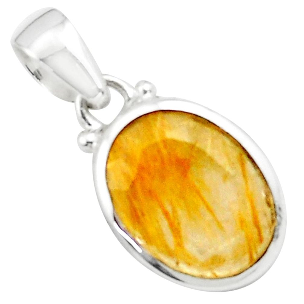 9.83cts faceted golden tourmaline rutile 925 sterling silver pendant p76507