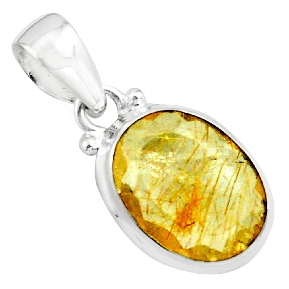 9.37cts faceted golden tourmaline rutile 925 sterling silver pendant p76514