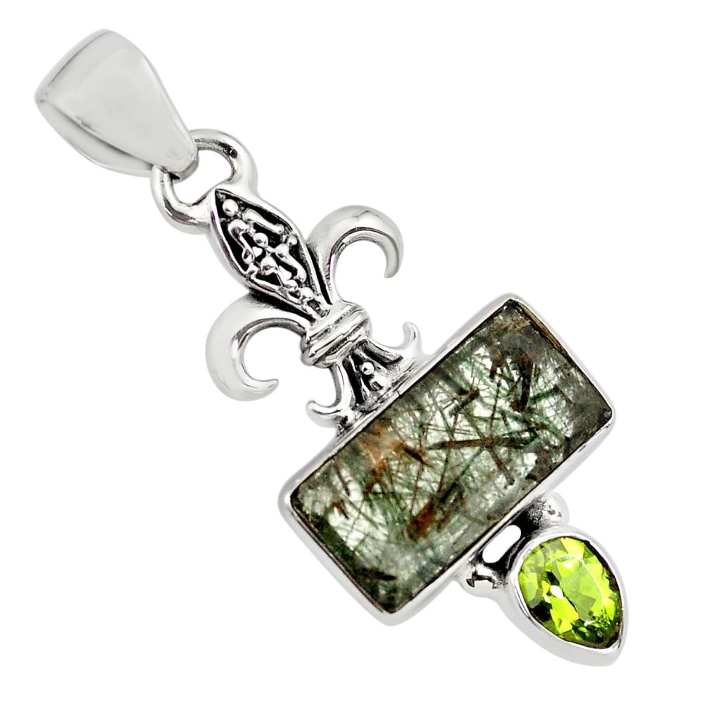 7.04cts faceted green rutile peridot 925 sterling silver pendant jewelry p79543