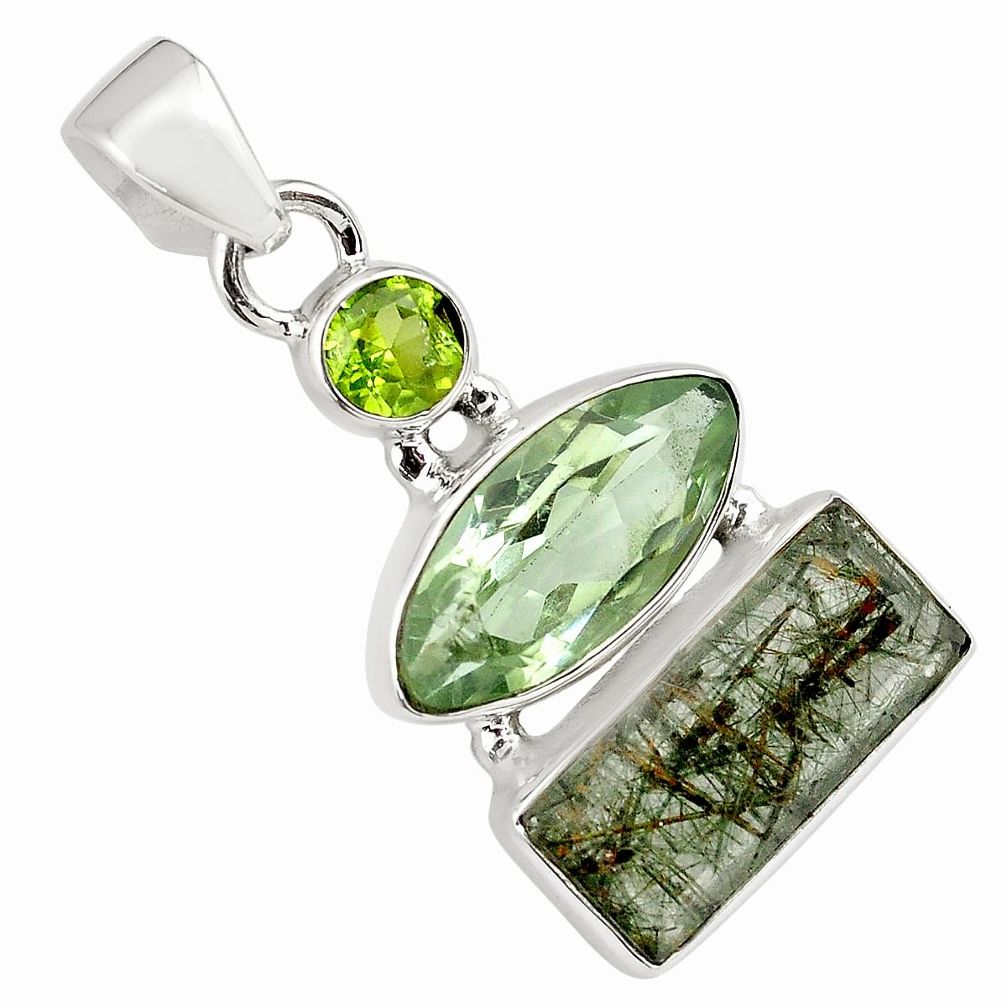 14.72cts faceted green rutile peridot 925 sterling silver pendant jewelry p79547