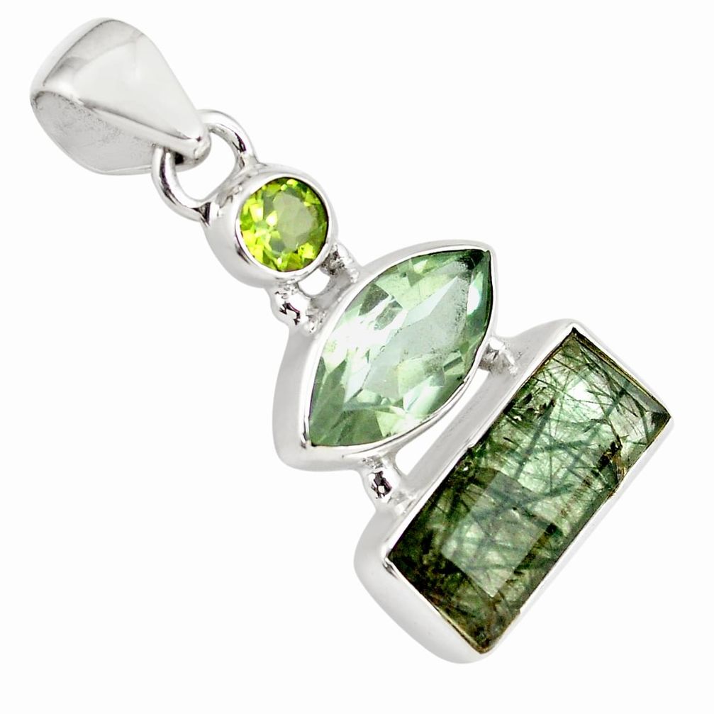 13.15cts faceted green rutile peridot 925 sterling silver pendant jewelry p79556