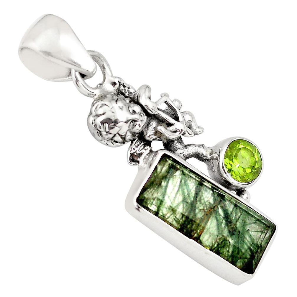 7.03cts faceted green rutile peridot 925 sterling silver unicorn pendant p79553
