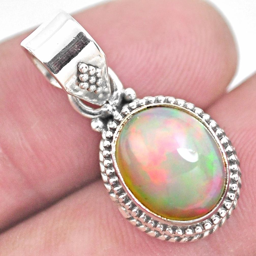 5.11cts faceted natural ethiopian opal oval 925 silver solitaire pendant p41640
