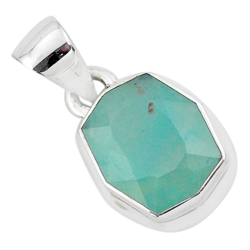 6.39cts faceted natural green gem silica 925 sterling silver pendant p54398