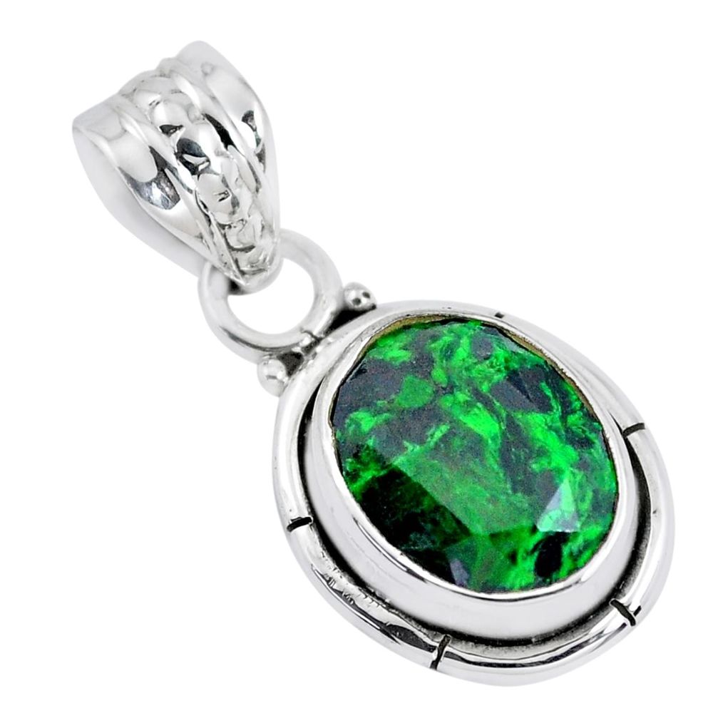 4.43cts faceted natural green maw sit sit 925 silver solitaire pendant p41571