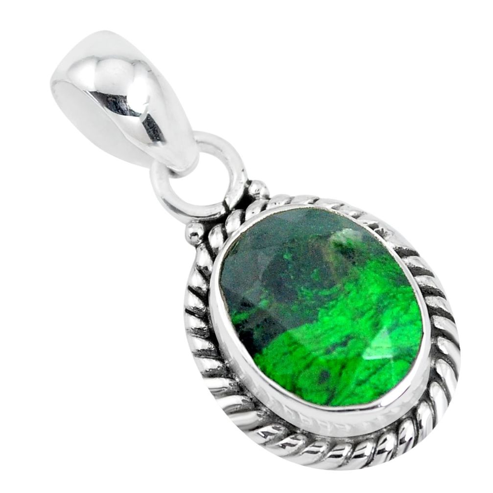 4.43cts faceted natural green maw sit sit 925 silver solitaire pendant p41577