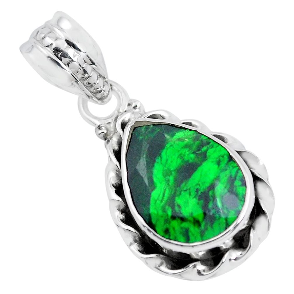 6.38cts faceted natural green maw sit sit 925 silver solitaire pendant p41578