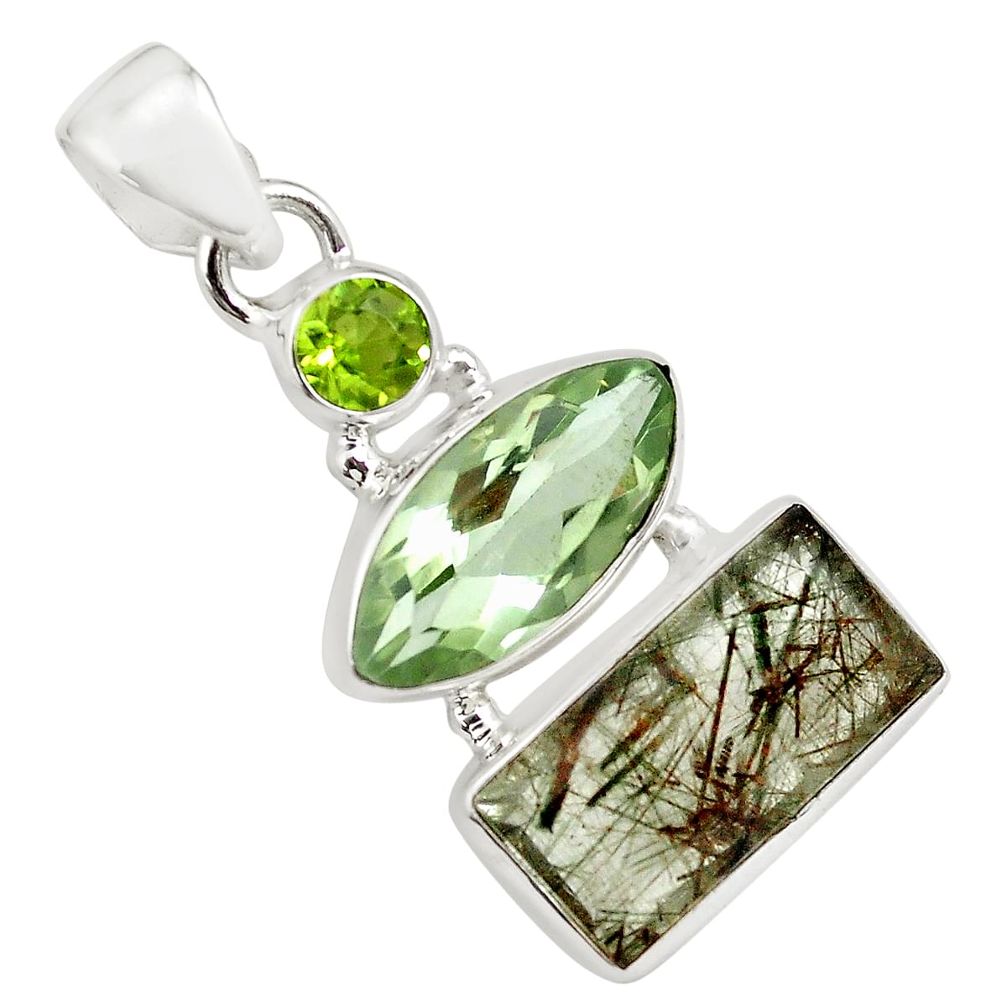 14.72ct faceted natural green rutile peridot 925 sterling silver pendant p79545