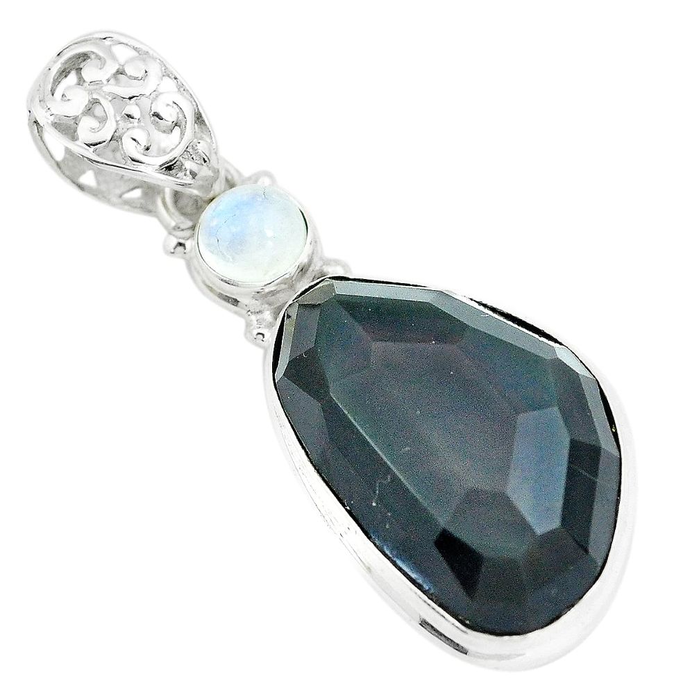 20.65cts faceted natural rainbow obsidian eye 925 silver pendant p65857