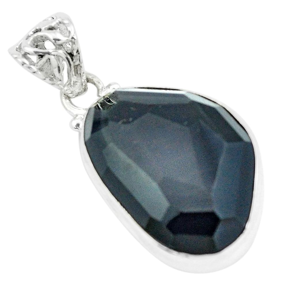 17.22cts faceted natural rainbow obsidian eye 925 sterling silver pendant p65827