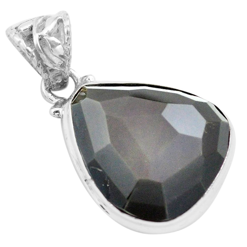 17.22cts faceted natural rainbow obsidian eye 925 sterling silver pendant p71951