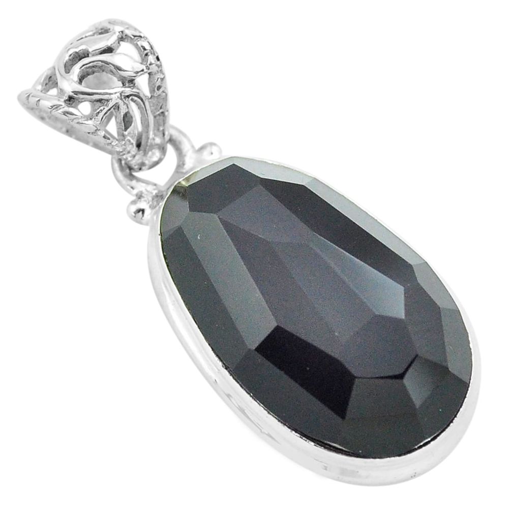 16.73cts faceted natural rainbow obsidian eye 925 sterling silver pendant p71960