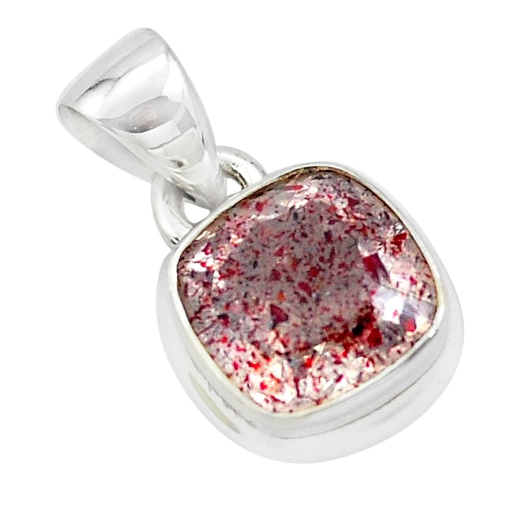 4.67cts faceted natural red strawberry quartz 925 sterling silver pendant p54489