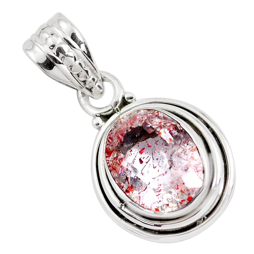 5.23cts faceted natural strawberry quartz 925 silver solitaire pendant p41543