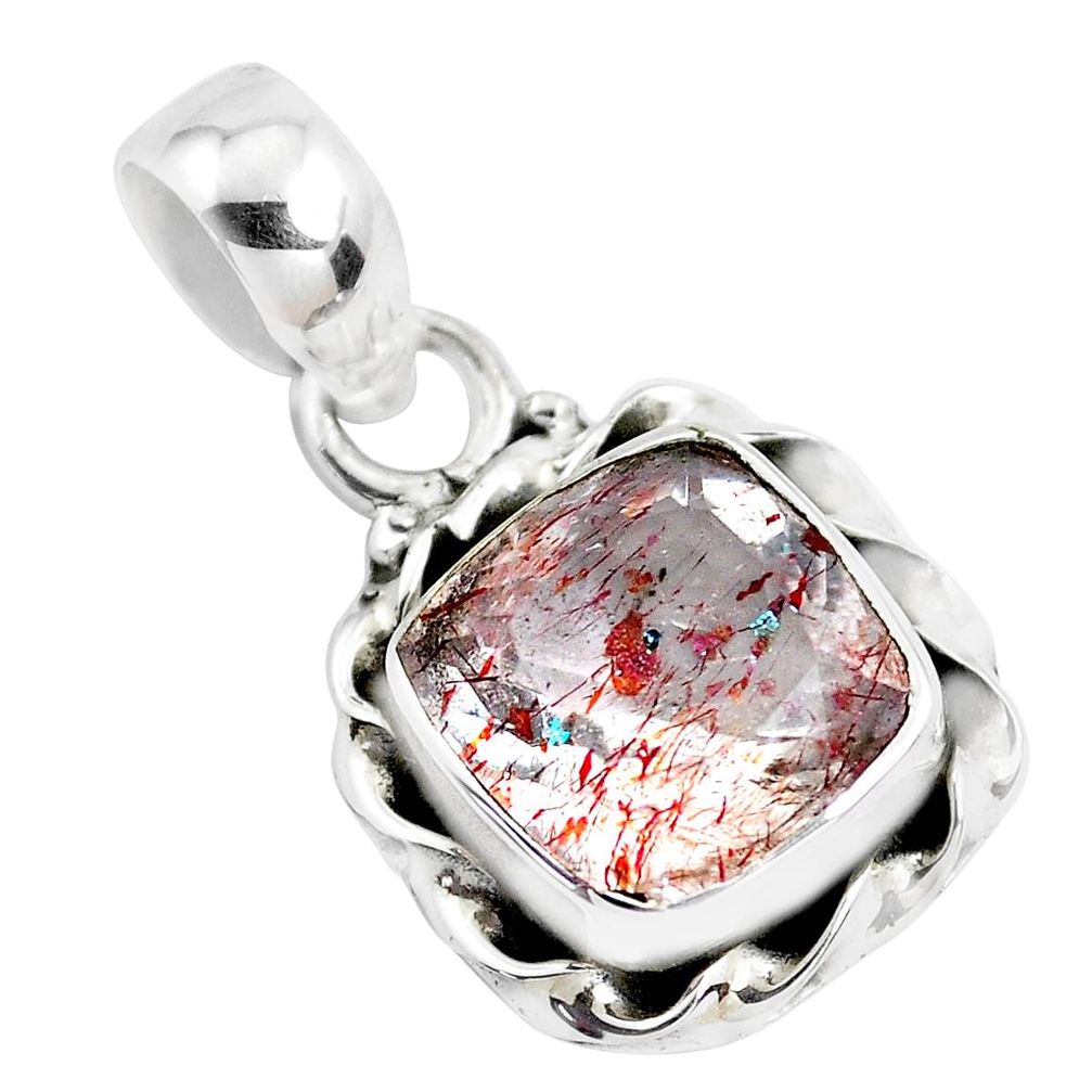 3.93cts faceted natural strawberry quartz 925 silver solitaire pendant p41550