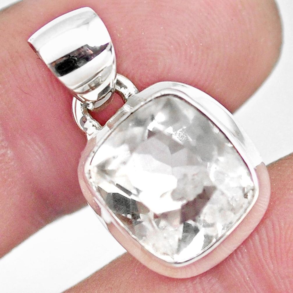 5.38cts faceted natural white pollucite 925 sterling silver pendant p54407