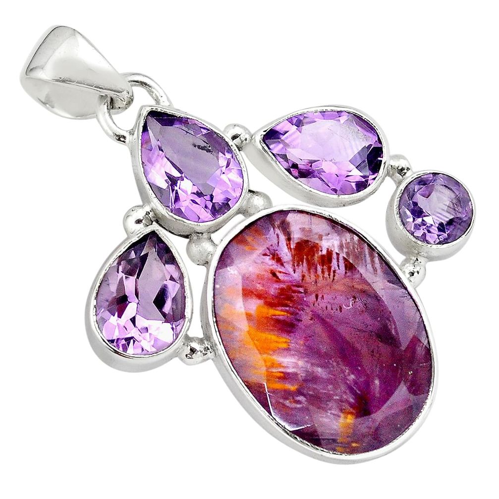 23.45cts faceted purple cacoxenite super seven oval 925 silver pendant p79744