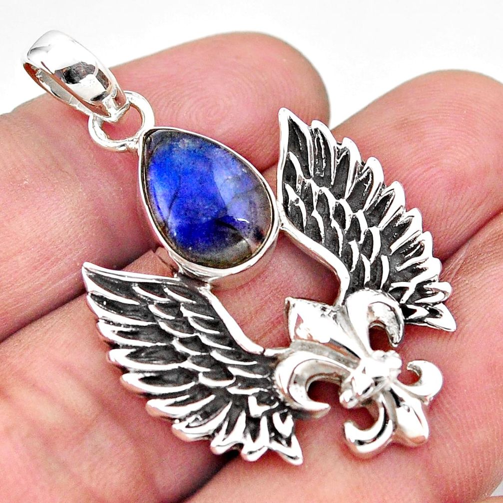 5.51cts feather charm natural blue labradorite 925 silver pendant p86376